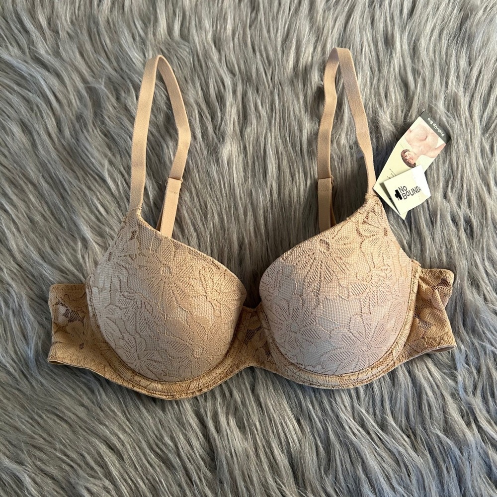 No Boundaries Push Up Bra Womens Size 32B Tan Brown Floral‎ Lace Underwire NEW